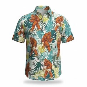 Bigfoot Sasquatch Golf Hawaiian Shirt Mens XL Polo Shirt Golfing Funny Button Up